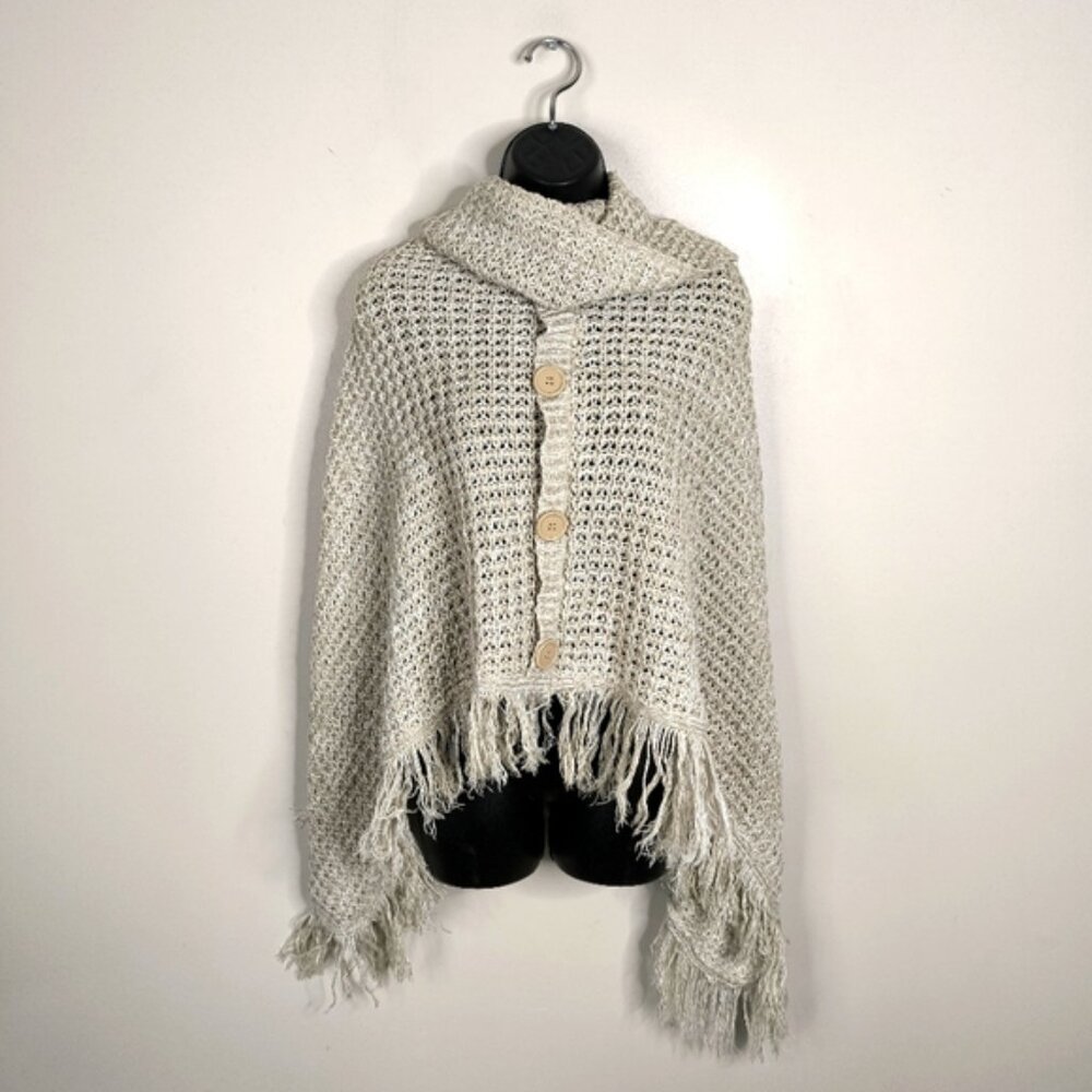 INC Bohemian Gypsy Hippie Cozy Cabin Fringe Southwestern Western Poncho OS